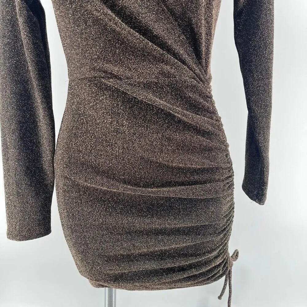 Rolla Coster Gold Metallic Long Sleeve Ruched Bodycon Mini Dress NWT Medium